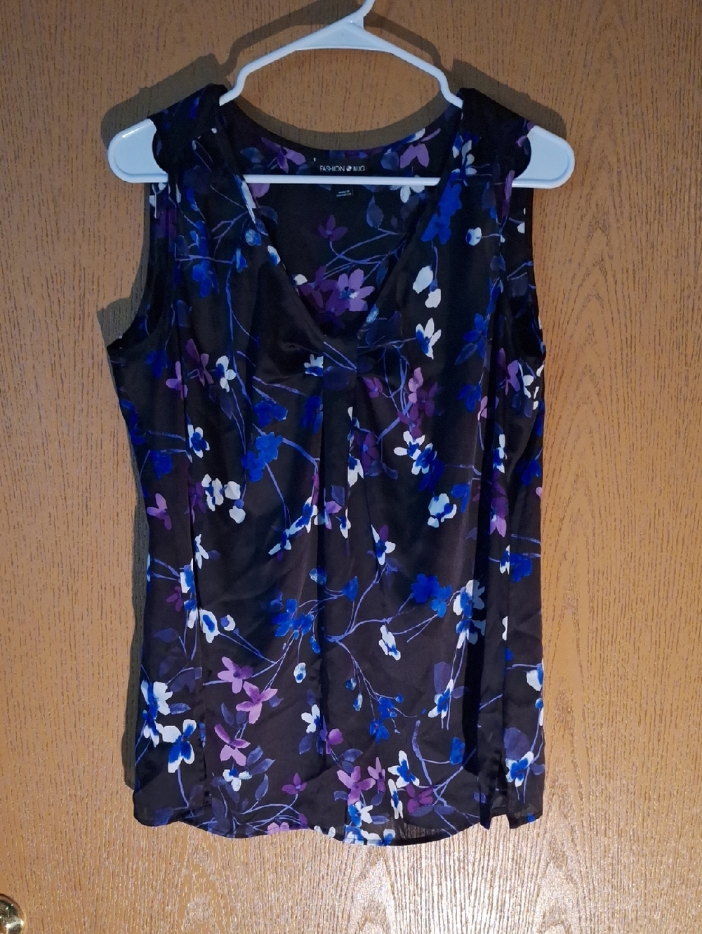 Fashion Bug Black Floral V-Neck Sleeveless Camisole with Blue & Purple Blooms